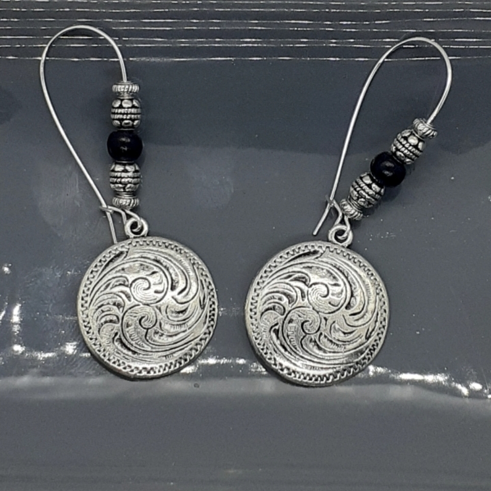 Stunning Tibetan silver pendants with textured swirl earrings. 4 colors avail.
